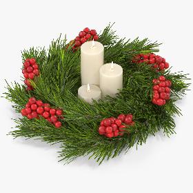 3D Christmas Wreath with White Candles model